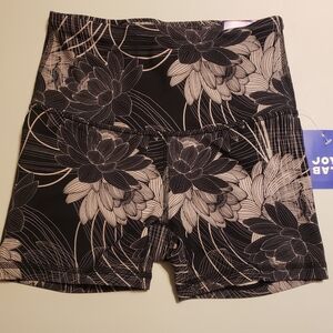 JoyLab Black and Cream Athletic Shorts with Bold Tropical Design